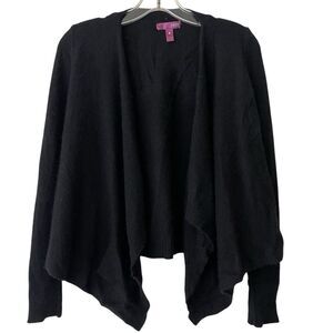 AQUA Woman's Cardigan Cashmere Open Black Office Siren Preppy with pockets